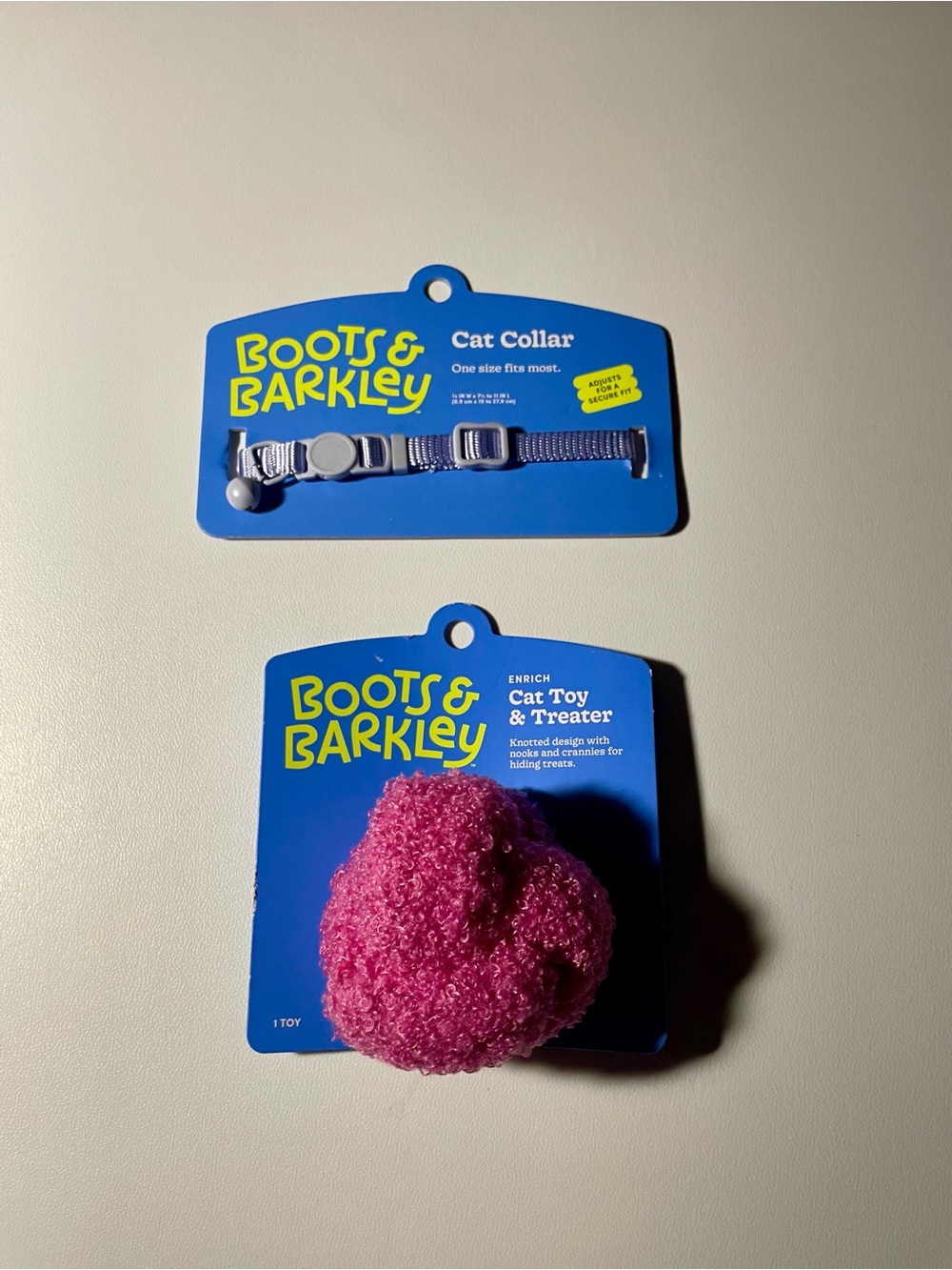 Boots & Barkley Pink-purple Cat Toy & Gray-blue Cat Collar Set NWT OSFM